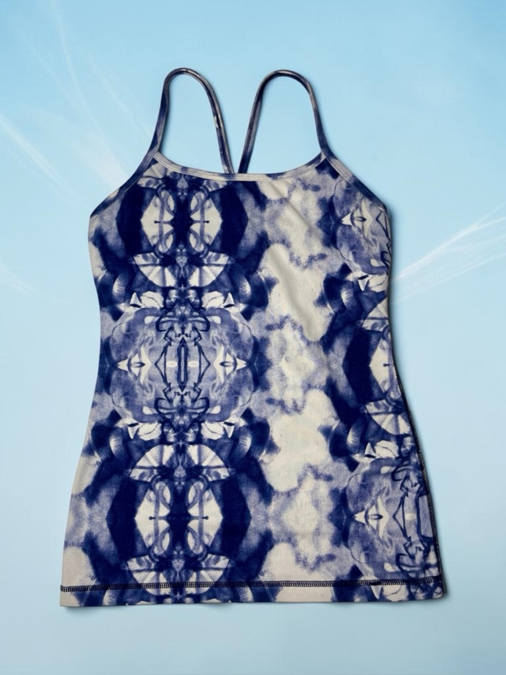 Lululemon Power Y Tank Top Size 4 White Blue Tie Dye Women’s